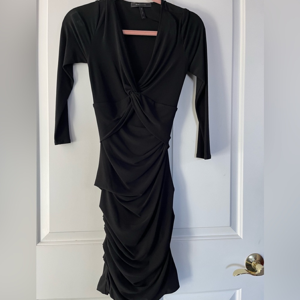 BCBG MAXazria Black Draped Midi Dress